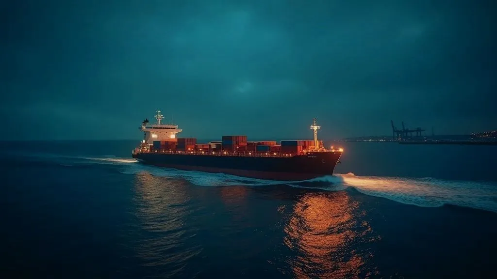 Cargo ship navigating rough seas illustrates maritime law challenges